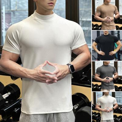 Herren Fitness T-Shirts Slim Fit Rollkragen Kurzarm Unterhemd Gym Fitness T-Shirt Lässiges Base Layer Muskeltop für Workout Reisen Büro