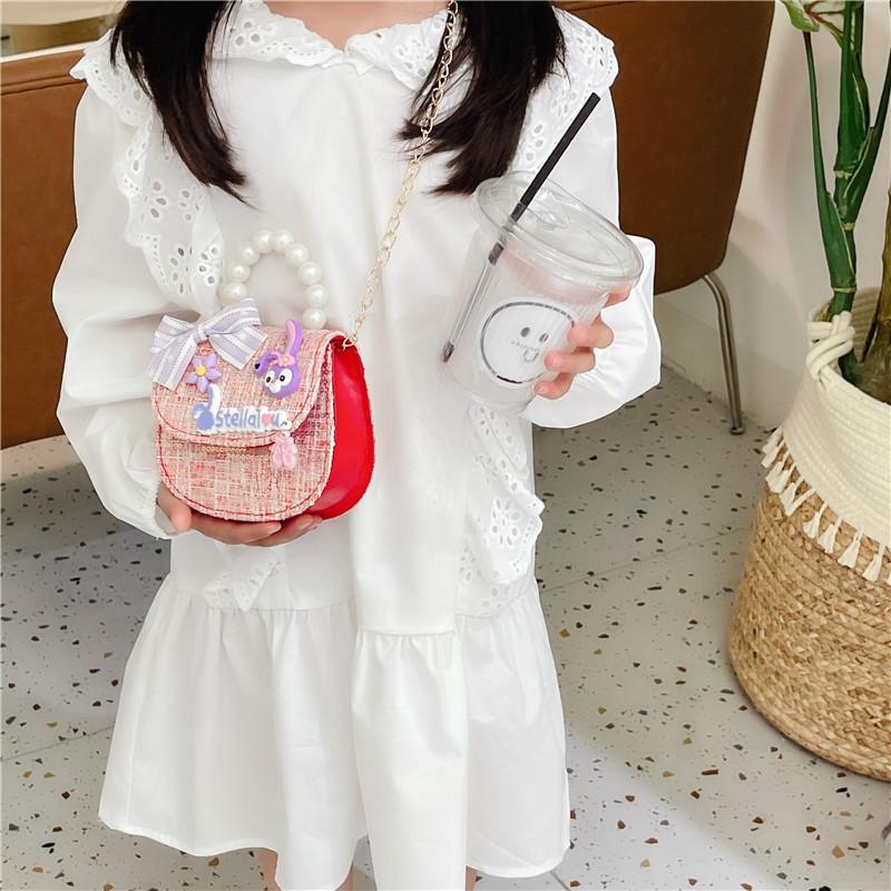 Cute Pu Leather Children's Handbag With Floral Sequins Princess Series Shoulder Bag For Toddlers