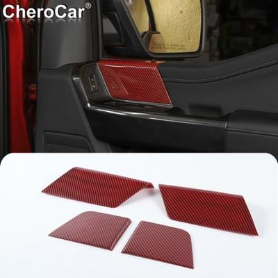 4X Inner Door Panel Decor Cover Accessories For Ford F150 + Red Carbon Fiber