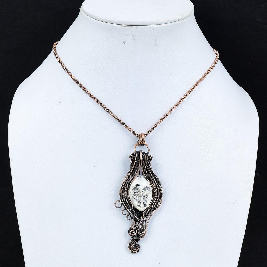Lady Carved Face 999 Copper Wire Wrapped Pendant, Handmade Gemstone Pendant Jewelry, Gifts For Wife Brand New Pendant