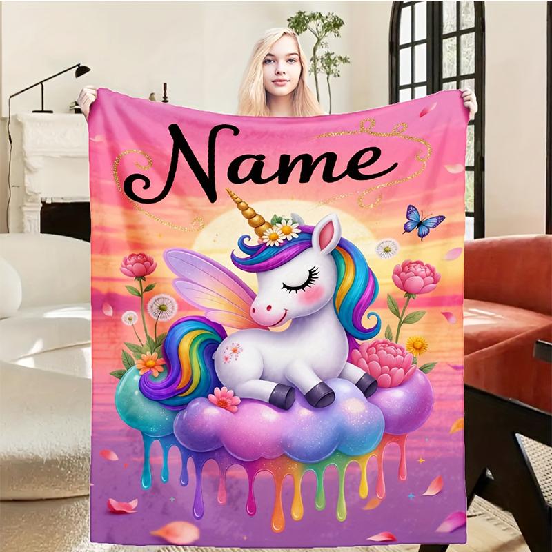 Winged Unicorn Throw Blanket,Rainbow Cloud Butterfly Flannel Fleece Blanket,Soft Warm Lap Blanket for Girls Bedroom Nursery Birthday Gift