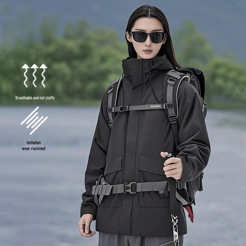 

2025 Унисекс Водонепроницаемая Ветровка - Ветрозащитный Нейлон для Альпинизма Large чёрный