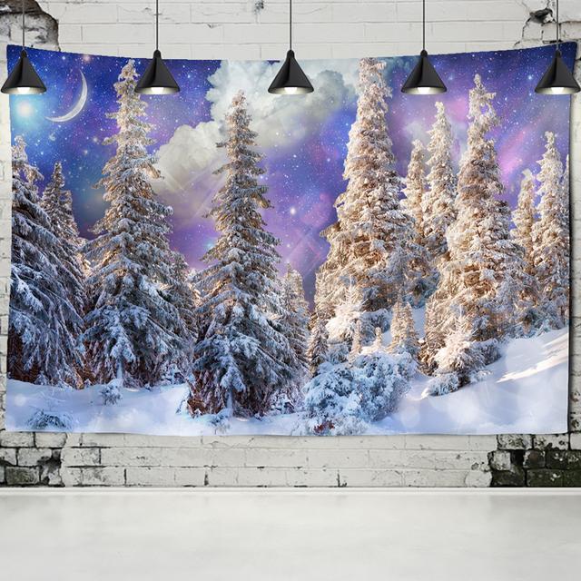 Sníh Hora Příroda Scenérie Tapiserie Tapiserie na stěnu River Hippie Matrace Bohémská ložnice Obývací pokoj Domov Tapiserie na stěnu