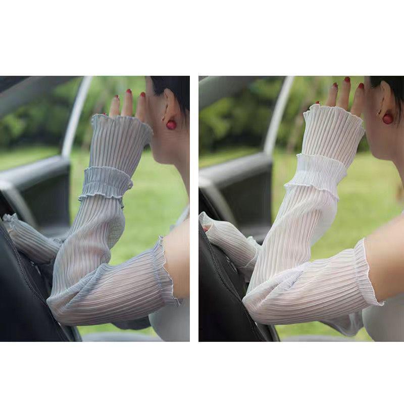 Women's Fairy Pleated Ice Silk Sun Protection Sleeves - Thin Lace Cycling Gloves