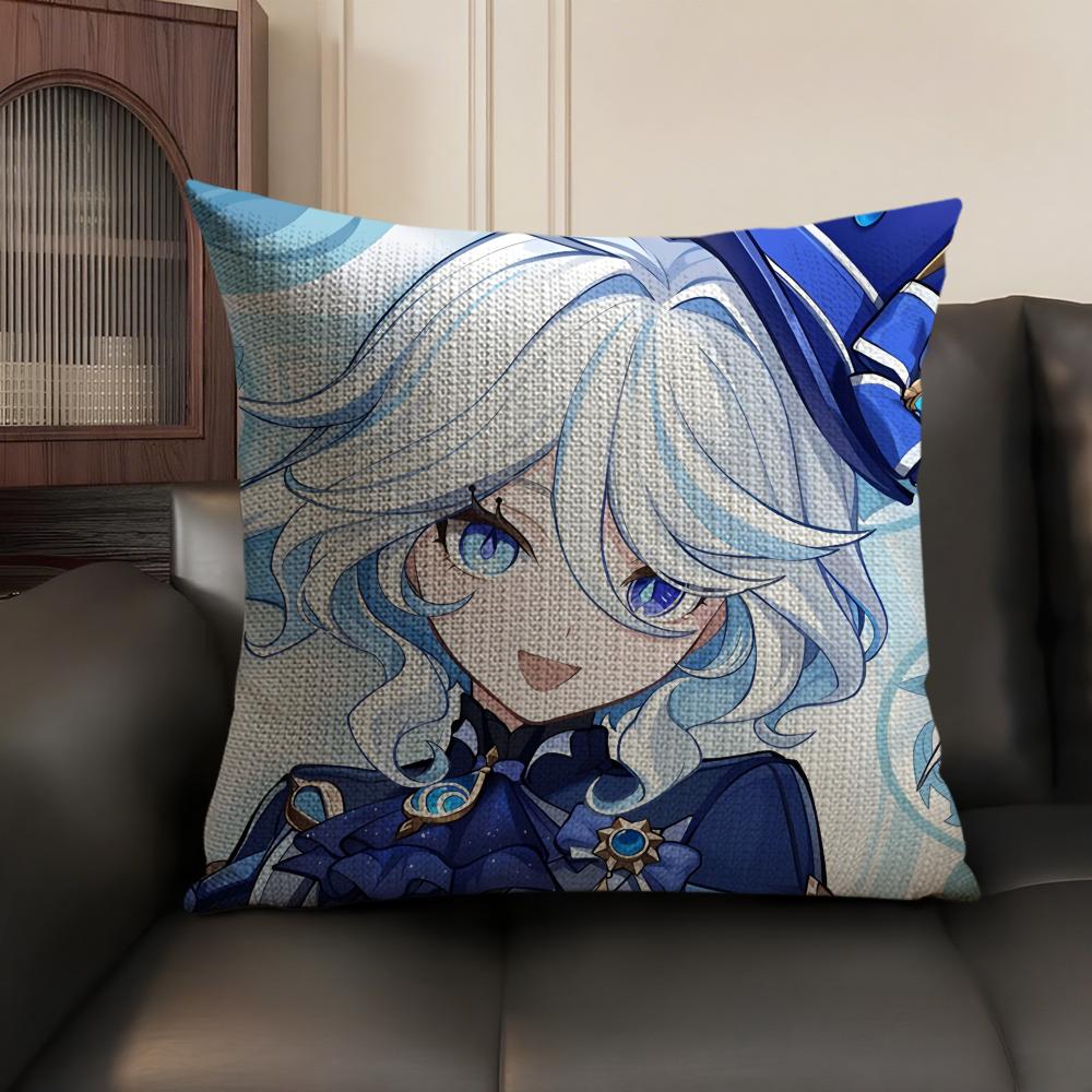 Cute Furina Genshin Impact Cushion Cover Natural Linen Organic Fabric Double-Sided Printing Sofa Home Decor Gift Pillow Case