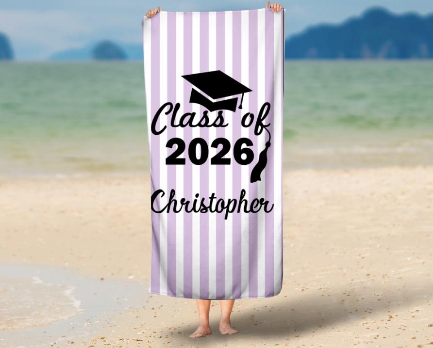Graduation Beach Towel, Grad Gift for Him and Her, Perfect for College High School Graduation Souvenir Present
