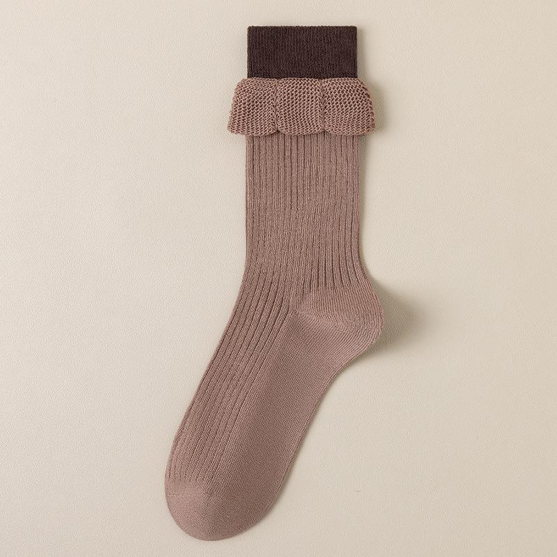 Socks for Women Spring and Autumn, Mid-tube Double Ribbed Cotton Socks Bubble Mouth Autumn and Winter Loose Mouth Yuezi Pile Socks