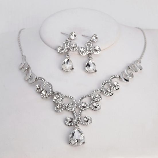 Lady Fashion Rhinestone Pendant Earrings Necklace Luxury Bridal Jewelry Set