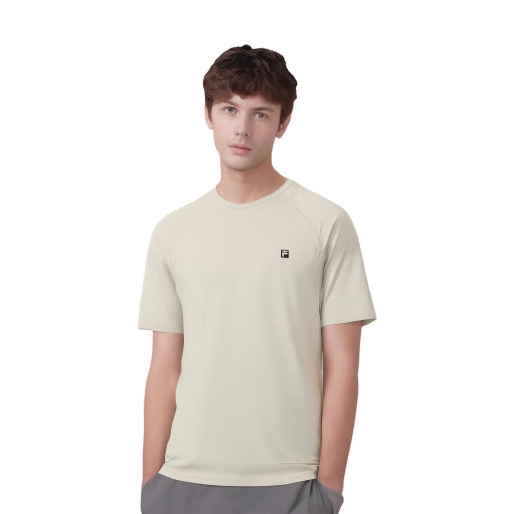FILA Explore Series Casual Sports Simple Versatile Basic Comfortable Knitted Short Sleeve T-Shirt Men Tops Rice-Color A11M517104F-BG