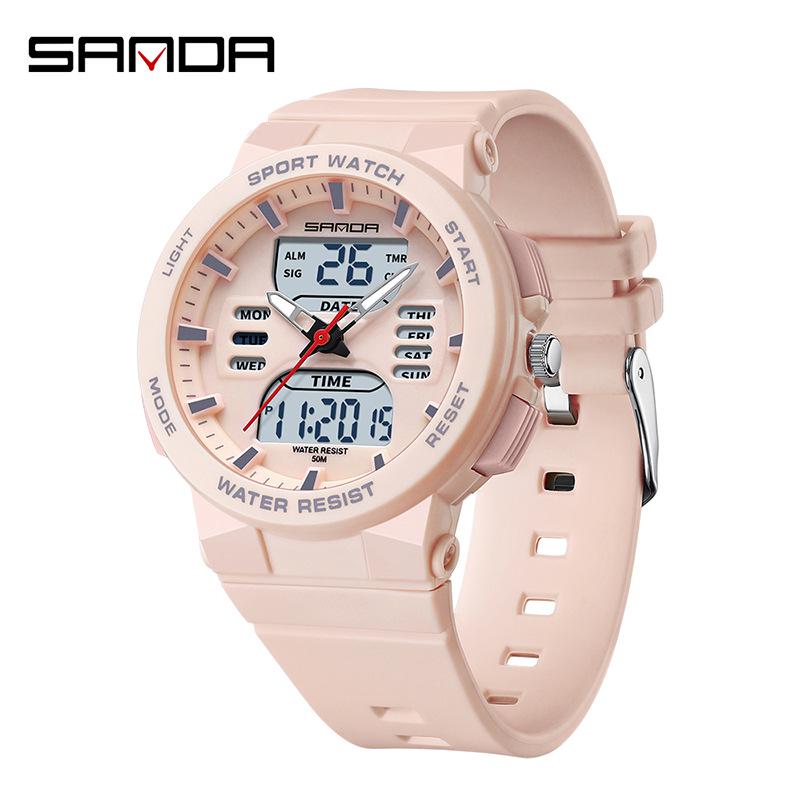 Sanda Trendy Waterproof Dual Display Electronic Sports Watch for Students