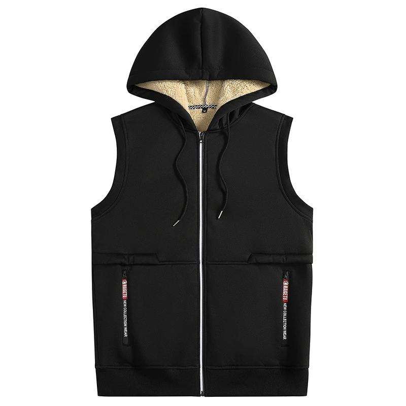 Podzim Zima Pánská Vesta s kapucí z jehněčí vlny Pánské Vysoce kvalitní vesty Značková fleecová teplá vesta Kabáty Pánská zesílená vesta Pánská