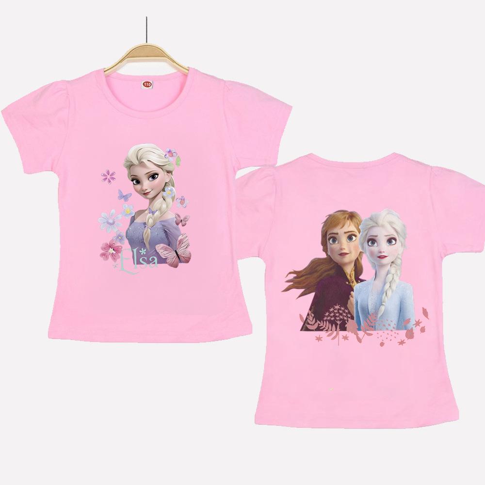 Disney Frozen Princess Elsa Summer Graphic T-shirt Hollow Series Short-sleeved T-shirt 100