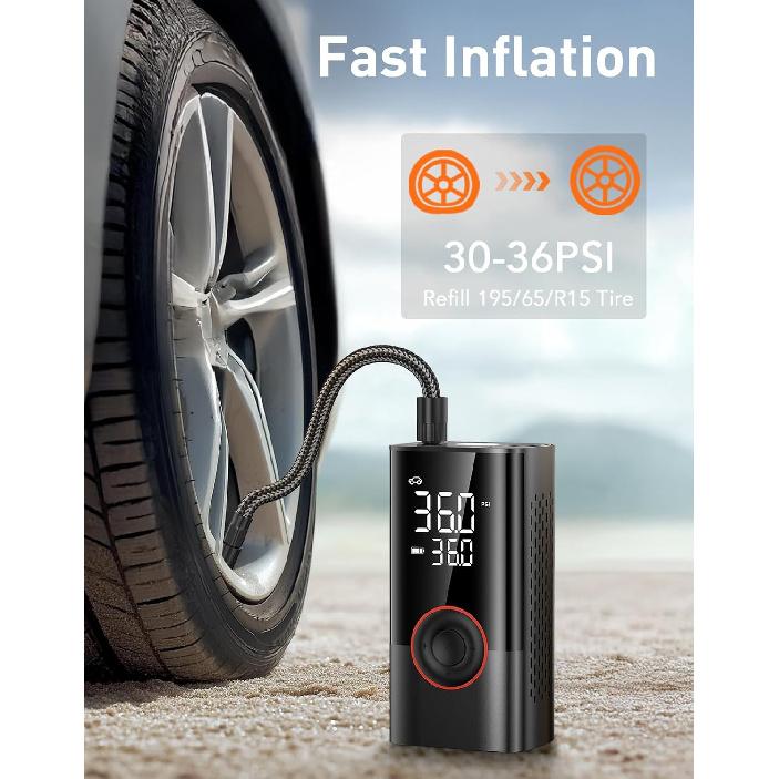 Tire Inflator Portable Air Compressor, 150PSI Air Pump for Car Tires with LED Light, Cordless Tire Pump with Digital Pressure Gauge, Tire Inflator
