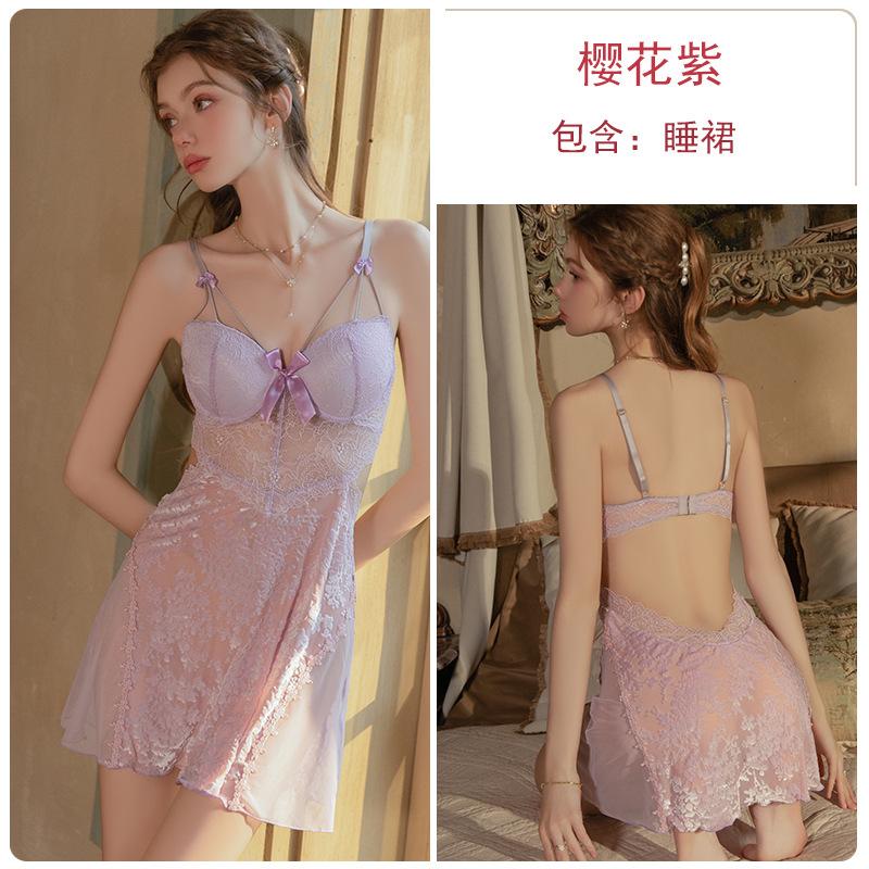 Women's Velvet Mesh Cutout Underwire Push Up Padded Sleep Dress with Robe Lounge Set