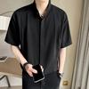 Ice Silk Chinese Stand-up Short-sleeved Shirt Men's Summer Fashion Brand Trendy Sense Handsome Seven-point Sleeve Casual Shirt