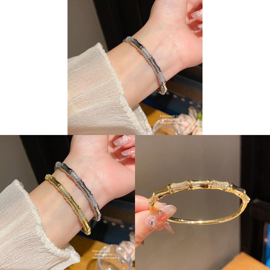 Nuovo Bracciale in Rame Placcato Zircone Stile Cinese Bambù con Design Elegante per Appassionati di Moda