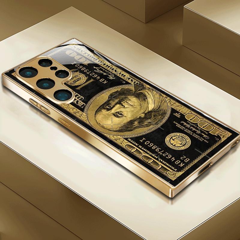 Banknote Pattern Glass Phone Case Suitable for Samsung for Galaxy S25,S24,S23,S22,S21,S20,FE,Ultra Plus, 5G Anti Drop Back Cover