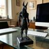 3D Printed Anubis Statue Desk Sculpture with Stable Square Base Matte Black Minimalist Low-Polygon Design for Home Office Study Room Decor Gift