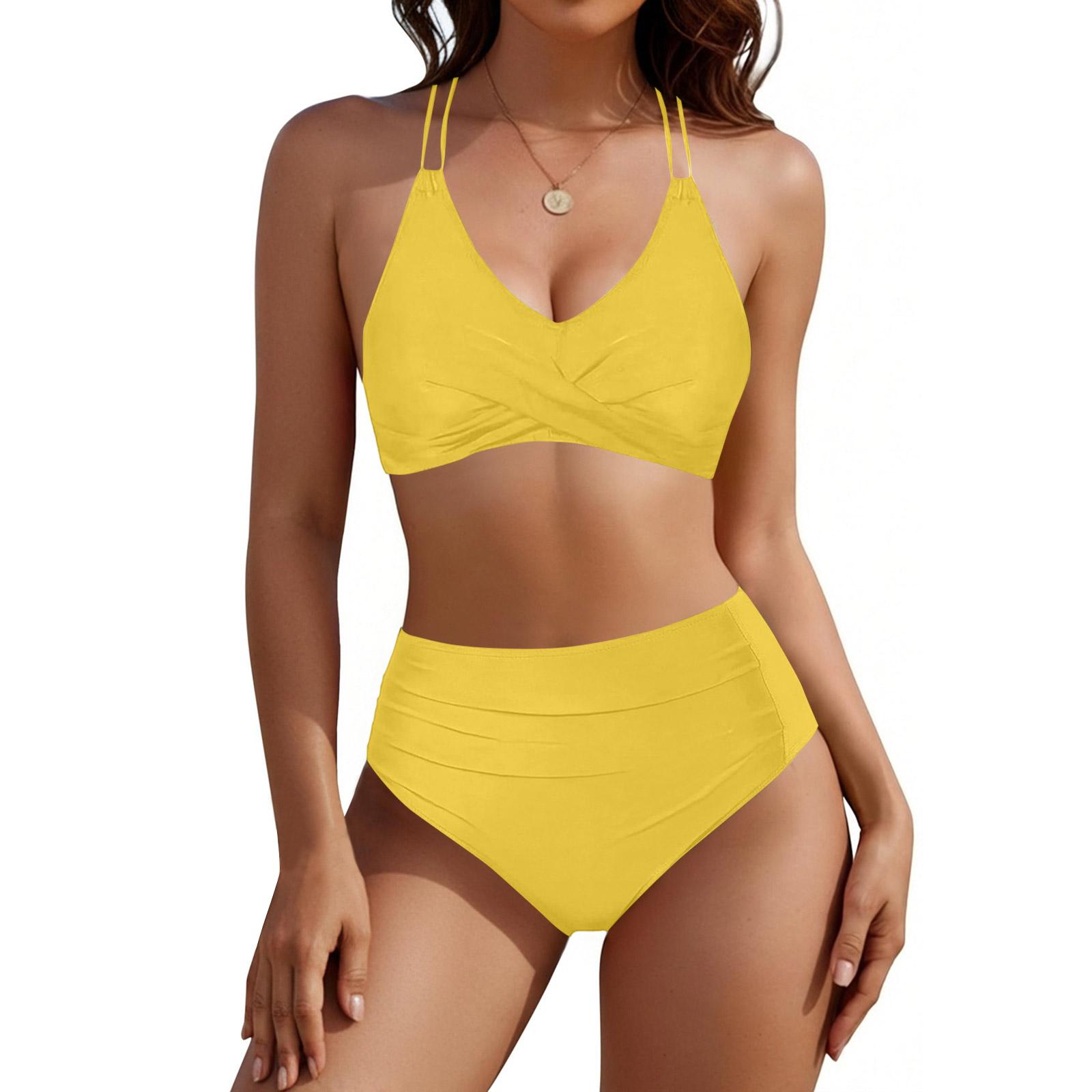 

Women s Slimming Two-Piece Swimsuit Ruched Tummy Bathing Suit Swimwear S жовтий