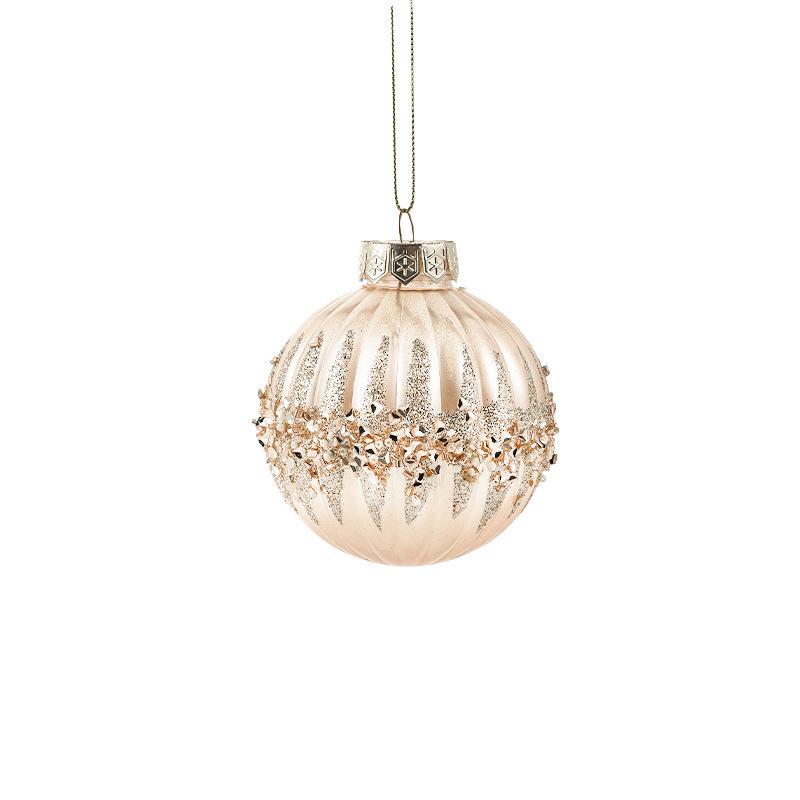 8cm Champagne Color High-Grade Ball with Gold Glitter Christmas Ball Ornament for Christmas Tree Hanging Decoration