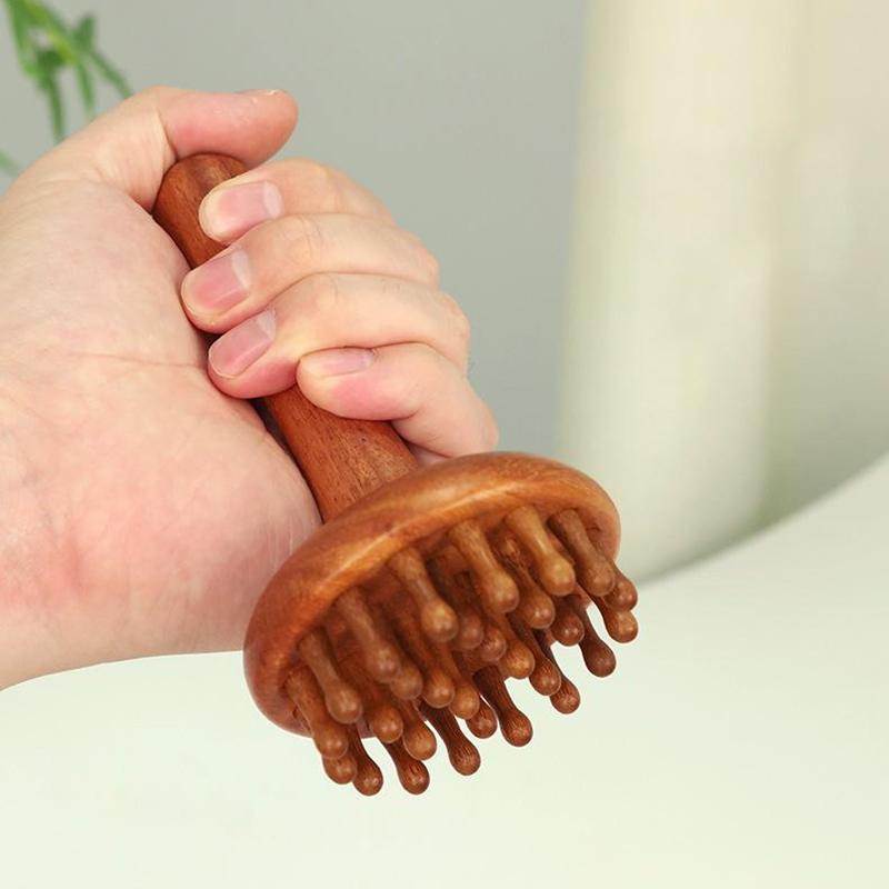 Portable Sandalwood Gua Sha Massage Brush Head Neck Abdominal Leg Body Meridian Massager Wooden Massage Tools