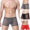Pánské boxerky se středním pasem, průhledné ze síťoviny, sexy šortky, kalhotky jednobarevné, duté kalhotky pro každodenní nošení