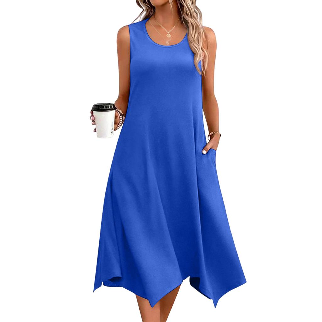 Women's Casual Dress For Summer Tank Dress Loose Beach Dress With Pockets Flare Midi Sundress