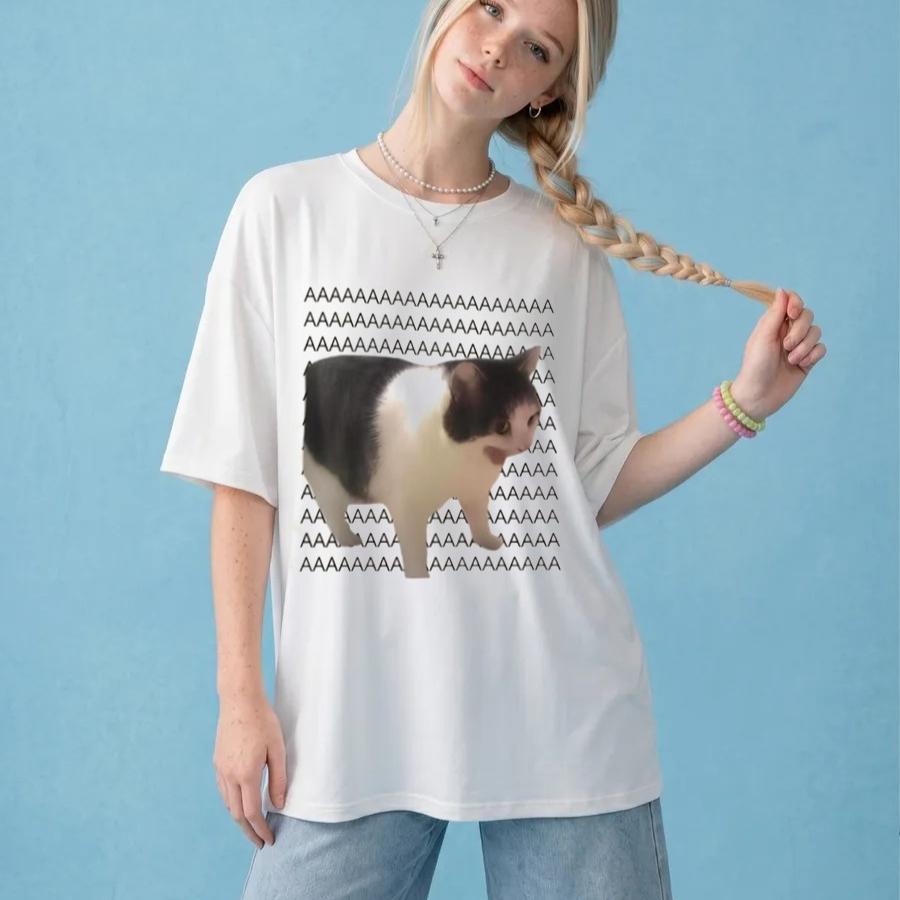Screaming Cat Meme Graphic T-shirt Funny Internet Meme Y2K Style T-shirt Funny Meme Harajuku Y2K T-shirt Unisex WoUnisex Streetwear