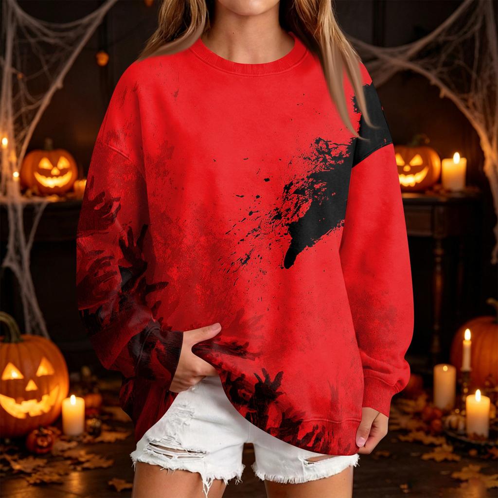 Women's Fashion Casual Halloween Print Round Neck Sweatshirt