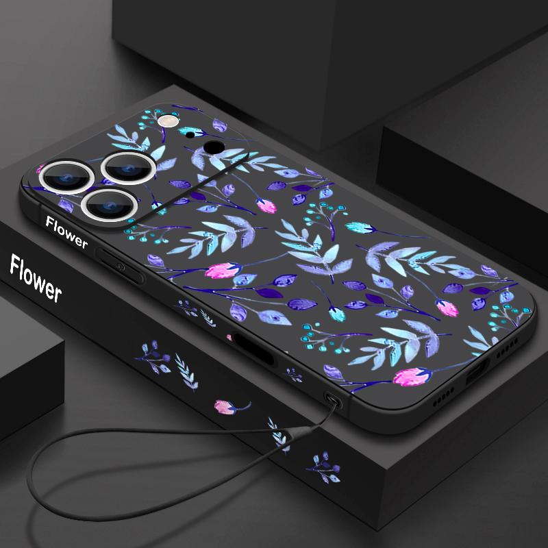 Colorful Leaves Case For iPhone 17 Pro Case for iPhone 17 16 15 14 13 17 Pro Max 16e 15 16 Plus Shockproof TPU Silicone Lanyard Phone Cover