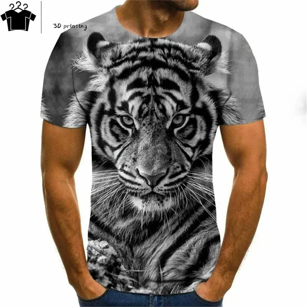 

Летняя мужская футболка с 3d тигровым принтом, футболки, топы, модная мужская футболка с рисунком животного, уличная одежда большого размера, модная одежда с круглым вырезом, топ 5XL