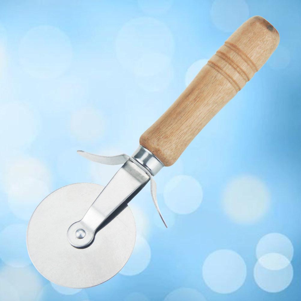 Stainless Steel Roller Wheel 17x6cm Pizza Cake Cutter Handheld Wooden Handle Pastry Crimper Dough Cutter 360 Degree Rotation 1