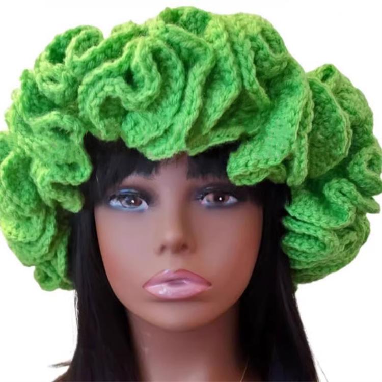 Handmade Knit Bucket Hat for Woman Weaving Ruffled Brim Bucket Hat Adult Teens Winter Cycling Fisherman Hat