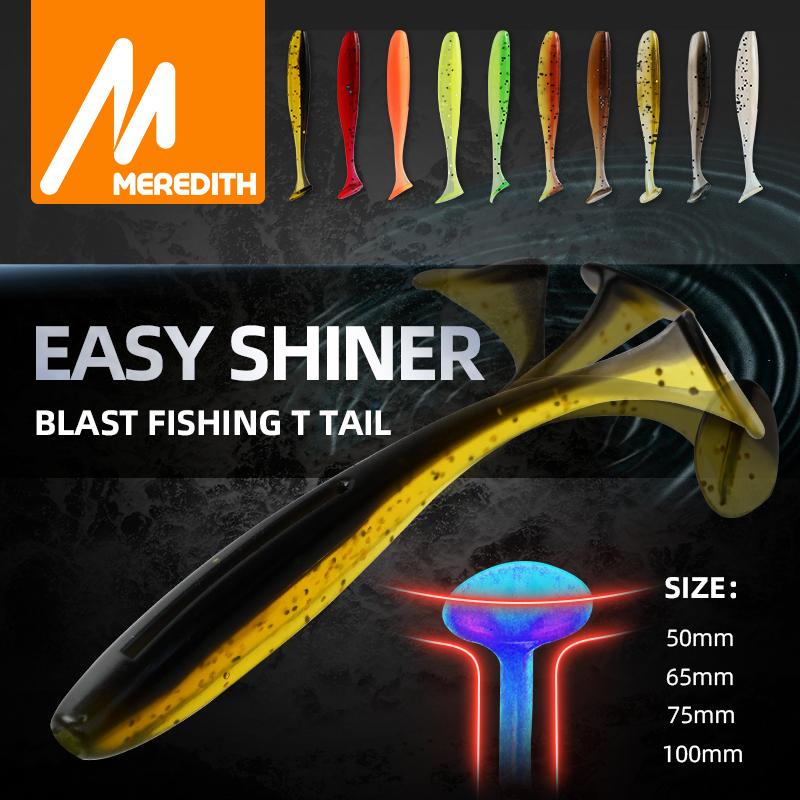 MEREDITH Easy Shiner Esca Morbida 50mm/0.88g & 65mm/1.52g & 75mm/2.4g & 100mm/4.8g 10 pezzi Classico Coda a T Luccio Persico JXS01