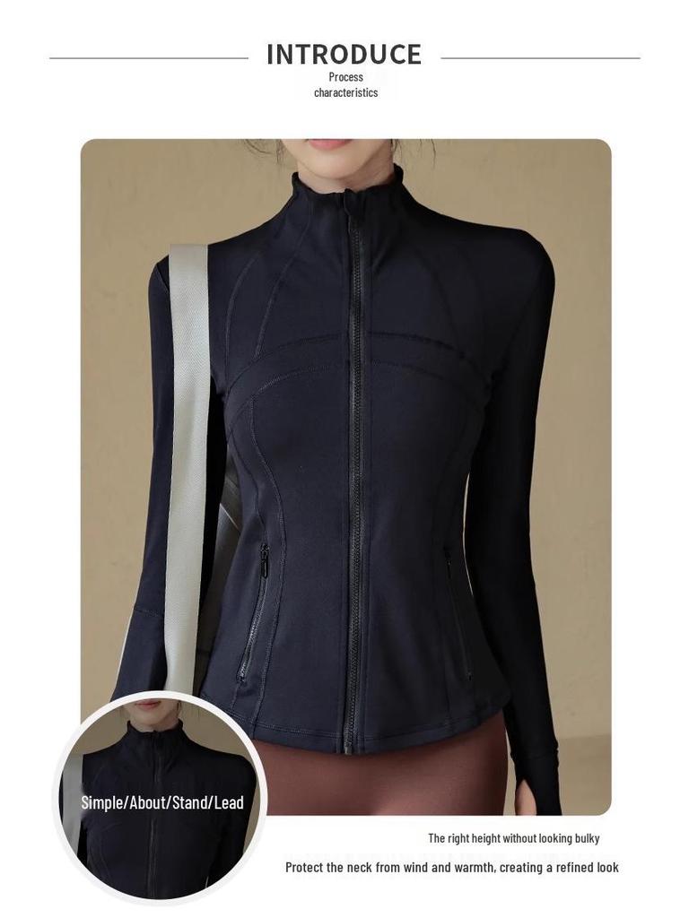 Women's Quick-Dry Slim Fit Yoga Jacket - Stand-Up Collar, Zipper, Long Sleeve for Running & Cycling in Autumn
