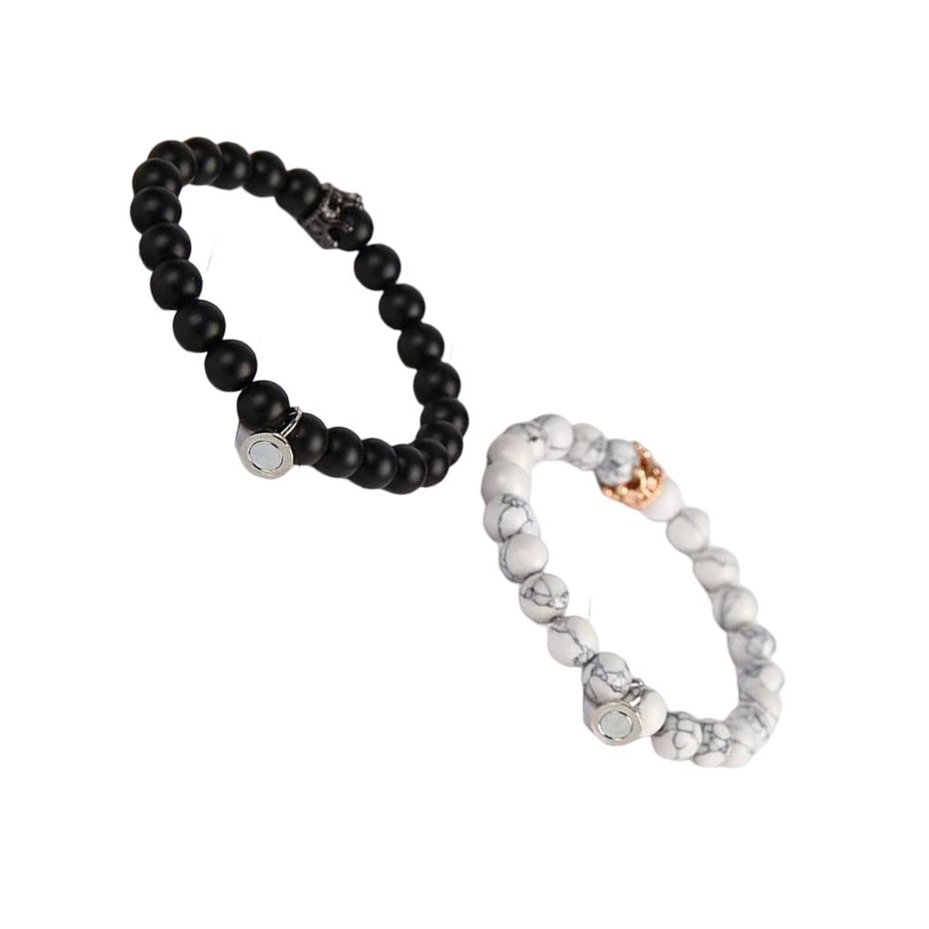 

1 Pair Woman Man Crystal Beaded Bracelet Decor Jewelry Bracelets Gift Bangle Dressing Up Accessory Party Working white