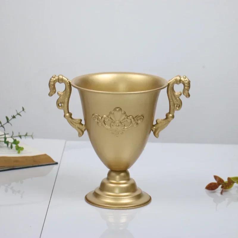 Golden Home Tabletop Floral Arrangements Wedding Atmosphere Decoration Floral Arrangements Green Plant Flower Vase Flower Holder