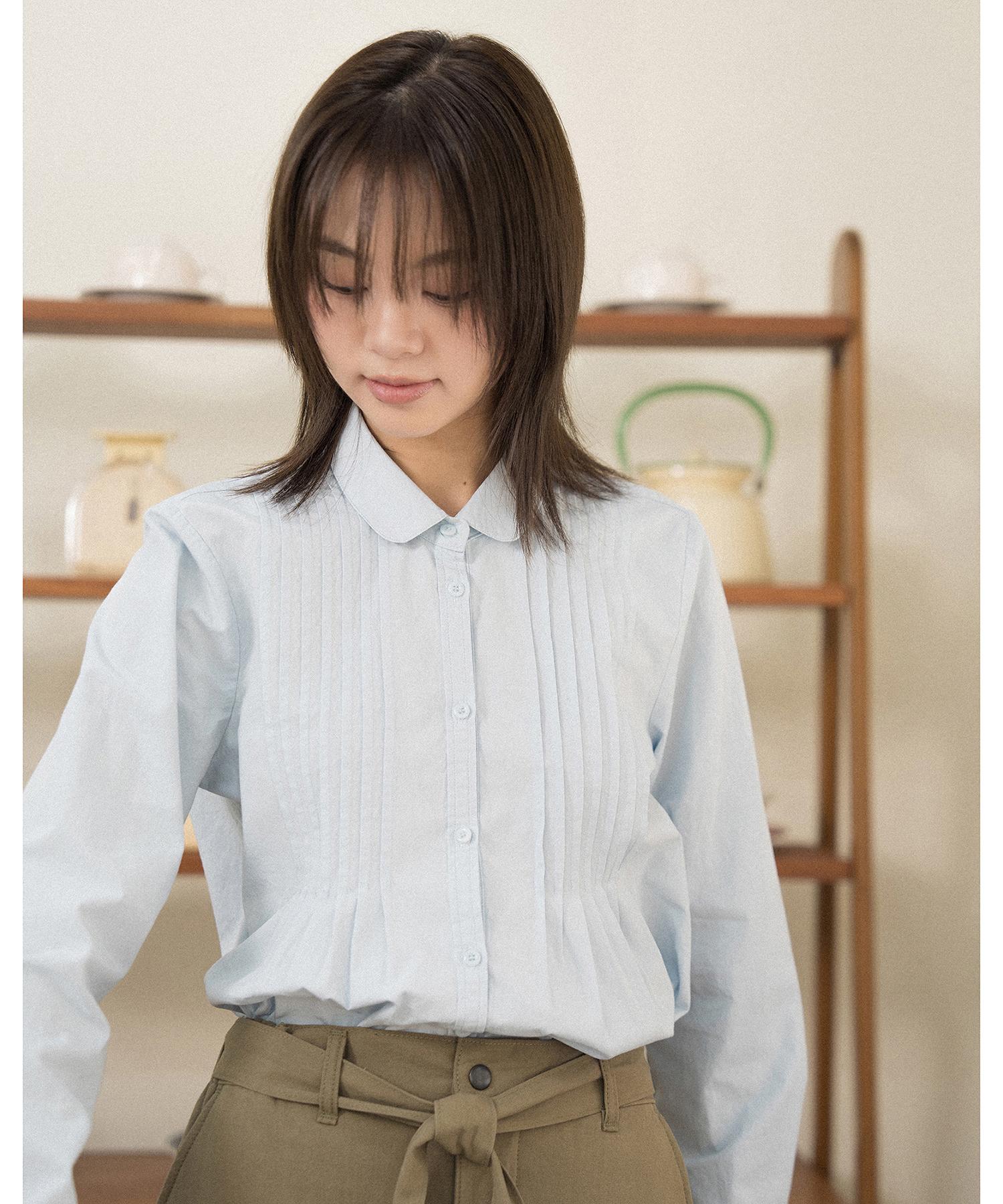 Cotton Bell Pintuck Long Sleeve Shirt - Sky Blue Sky Blue