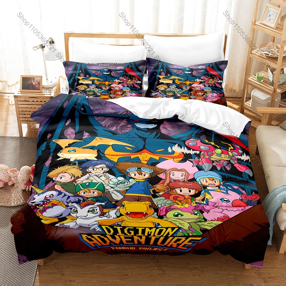 Digimon Anime 3D Print Bedding Set Duvet Cover + 2 Pillowcases Soft Polyester Bed Linen Bedroom Decor For Anime Fans