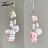 1Pc Cute Rabbit Kitten Bear Pendant Key Chain Fluffy Ball DYM Bead Mobile Phone Chain Anti-Lost Lanyard Kawaii Bag Charm Gift