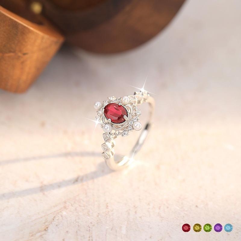 Light Luxury Natural Crystal Stone Bead Opening Ring S925 Sterling Silver Women's Temperament Versatile Snowflake Small Fresh Ring Fashion Gift