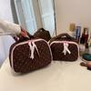 Damen Gepunktete Kosmetiktasche Etui Baumwolle Stepppunkt Muster Aufbewahrung Make-up Tasche Reise Toilettenartikel Tasche