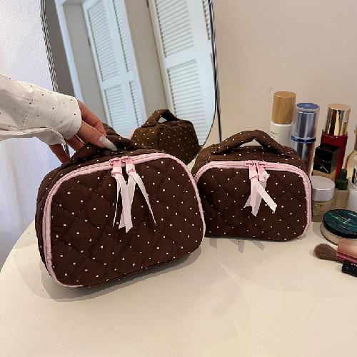 Damen Gepunktete Kosmetiktasche Etui Baumwolle Stepppunkt Muster Aufbewahrung Make-up Tasche Reise Toilettenartikel Tasche