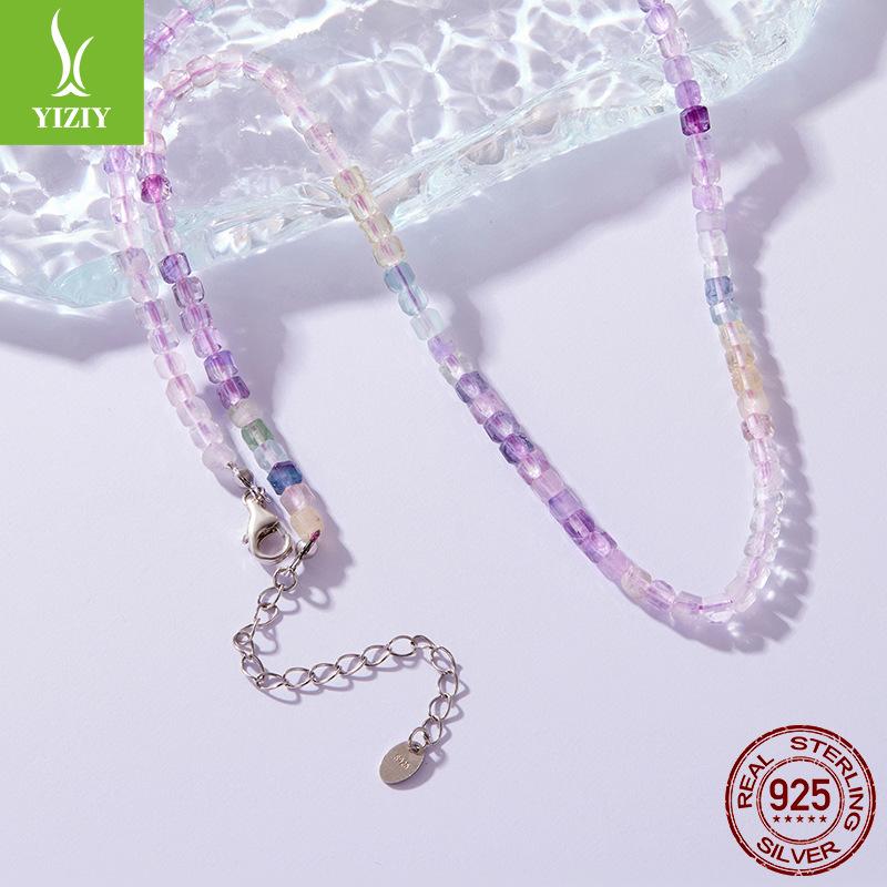 Purple Splendid Crystal Necklace Female Romantic Elegance S925 Sterling Silver Diy Crystal Necklace