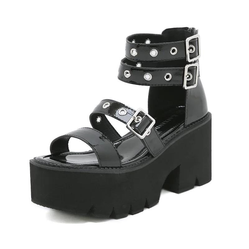 Nouvelles sandales coréennes de l'été 2025 Sandales pour femmes à semelle compensée épaisse, bout ouvert et fermeture éclair arrière pour grandes femmes