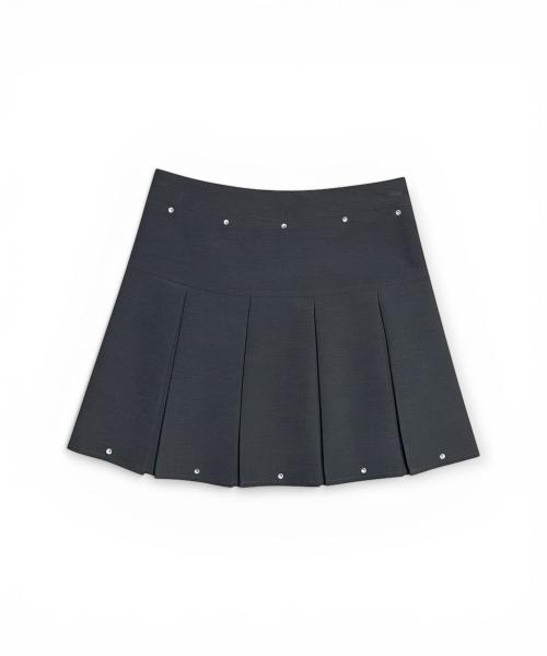 Bonseullipi Crystal Stud Pleated Mini Skirt (Gray)