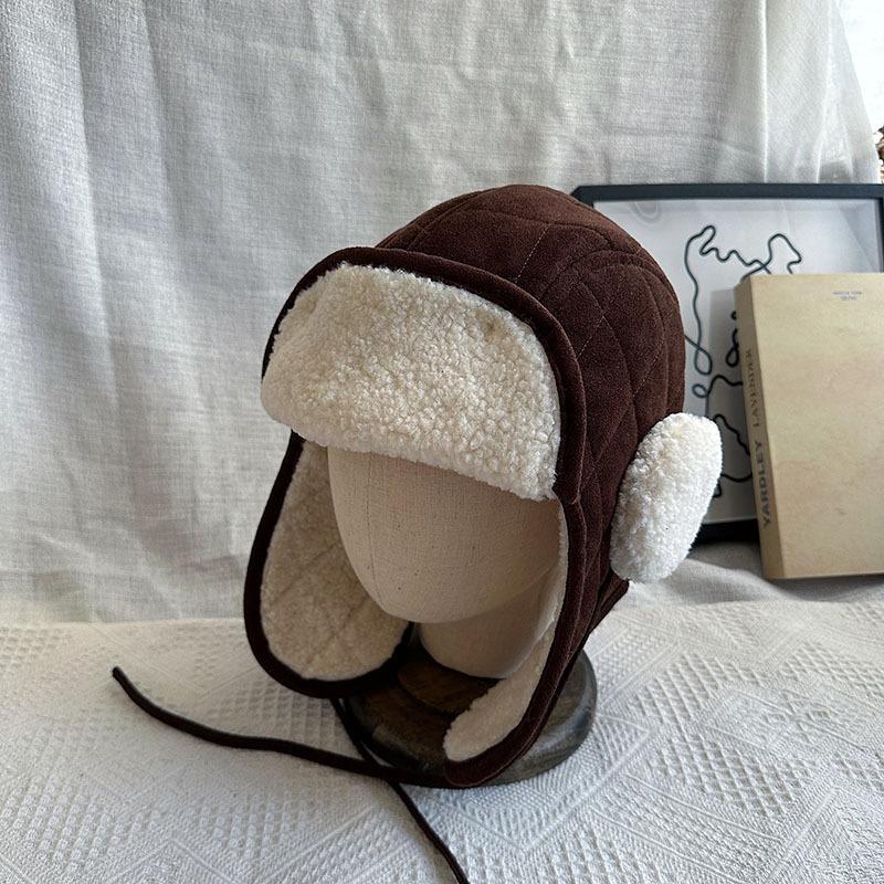Suede Lei Feng Hat Women's Autumn and Winter Warm and Coldproof Plush Ear Protection Hat Outdoor Cycling Plus Velvet Flying Hats