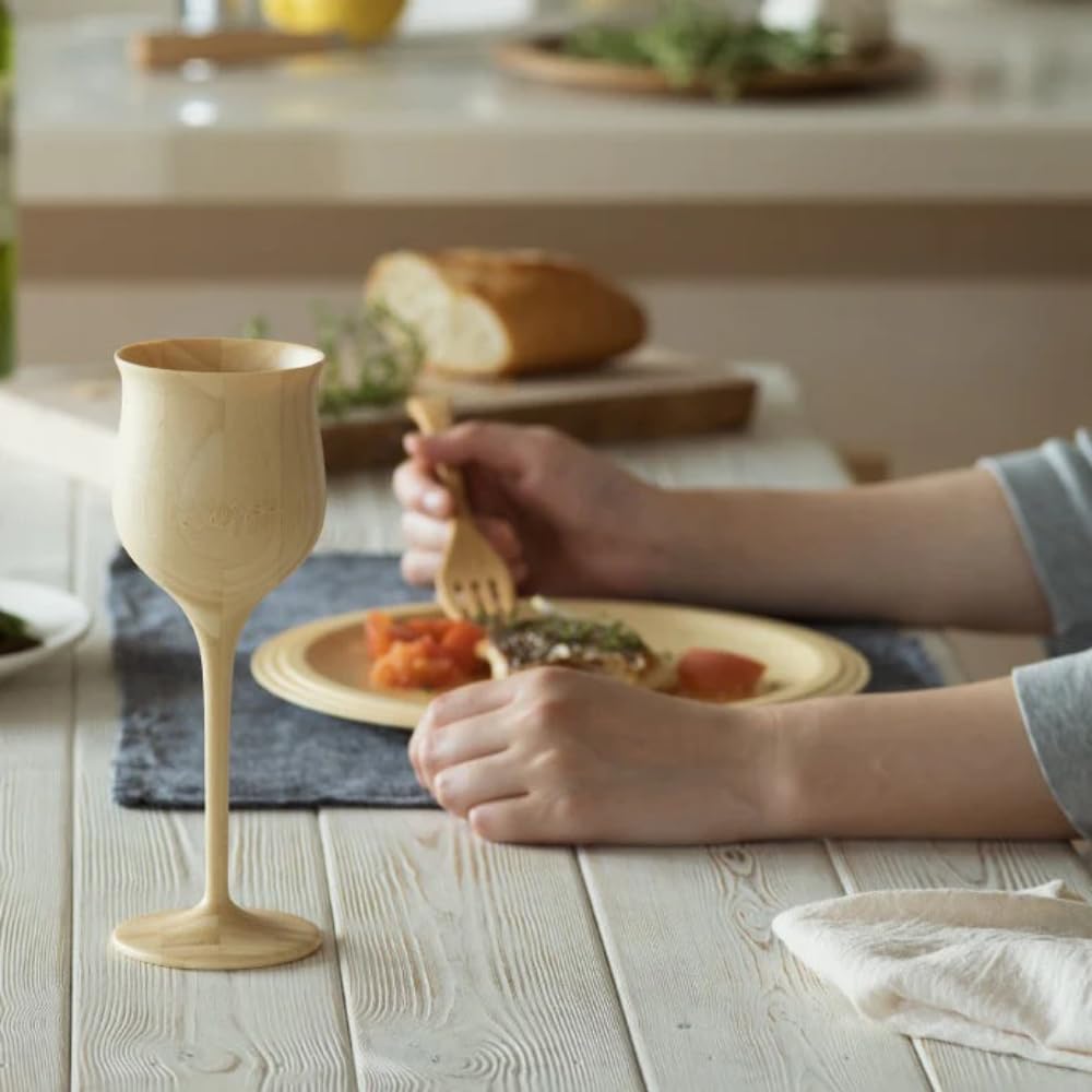 RIVERET Wine Vessels, 200ml, Pair, Bamboo, Dishwasher Safe, White/Brown, RV-113WB