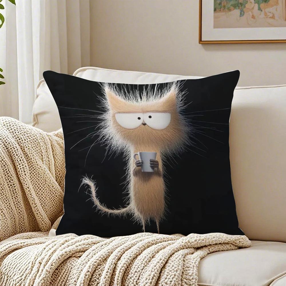 Cute Quirky Modern Art Fluffy Cat Cushion Cover Pillowcase Antidustmite living Room Sofa Decor Cushion Room