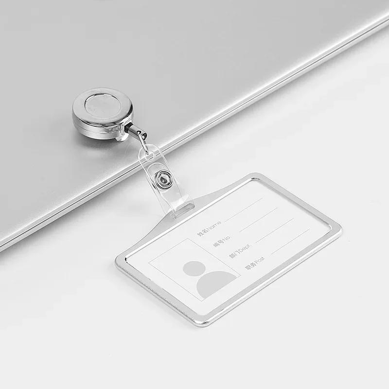 Credit ID Card Badge Bags Bank Business Work Card Holder with ABS Retractable Badge Reel Aluminum Alloy Credit Card Cover Case